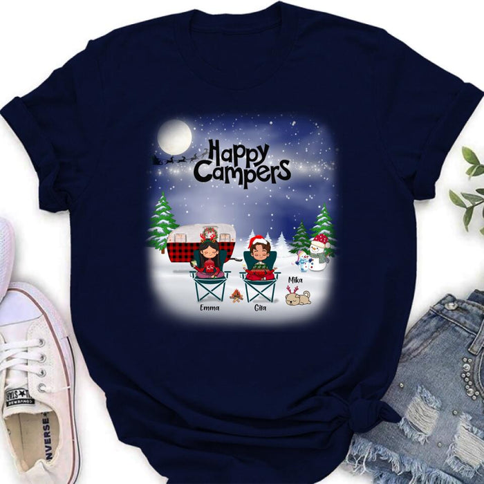 Personalized Couple Camping Xmas T-Shirt/Sweatshirt/Hoodie - Couple With Up to 4 Pets - Christmas Gift For Cat/Dog Lover