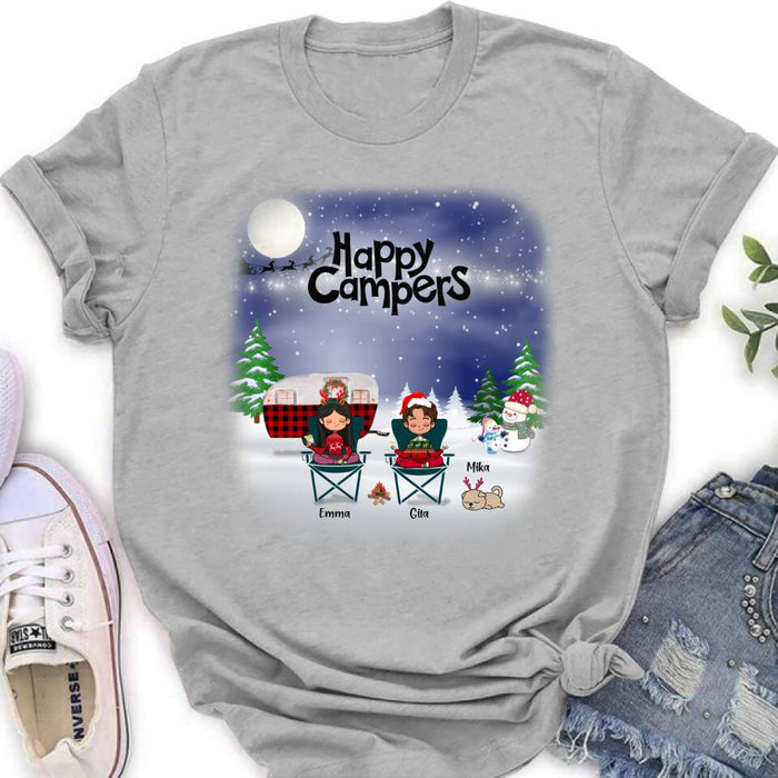 Personalized Couple Camping Xmas T-Shirt/Sweatshirt/Hoodie - Couple With Up to 4 Pets - Christmas Gift For Cat/Dog Lover