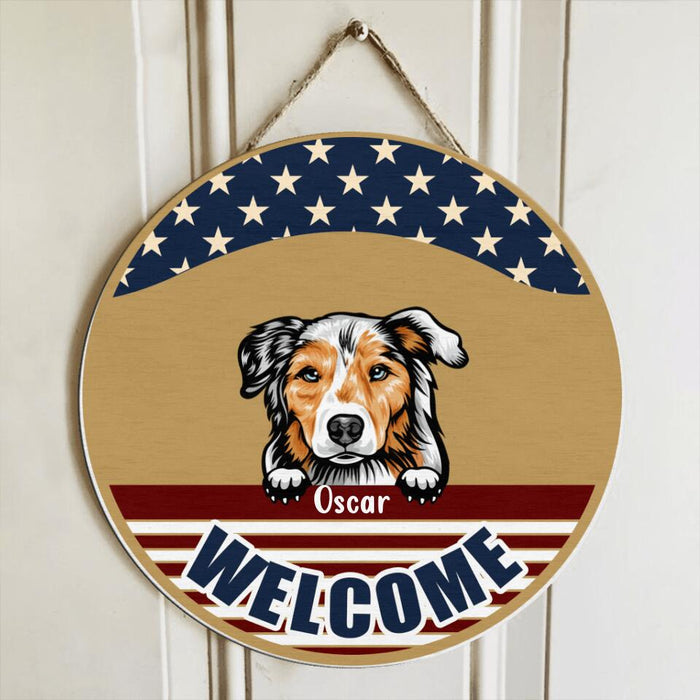 Personalized American Dog July 4th Circle Wooden Sign - Gift For Independence Day/Dog Lover