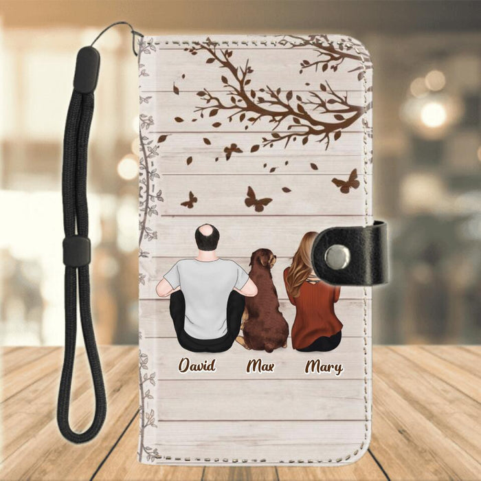 Personalized Couple Sitting With Dogs Back View Phone Wallet - Up to 4 Dogs - Gift Idea For Couple/Dog Lovers - You, Me & The Dog