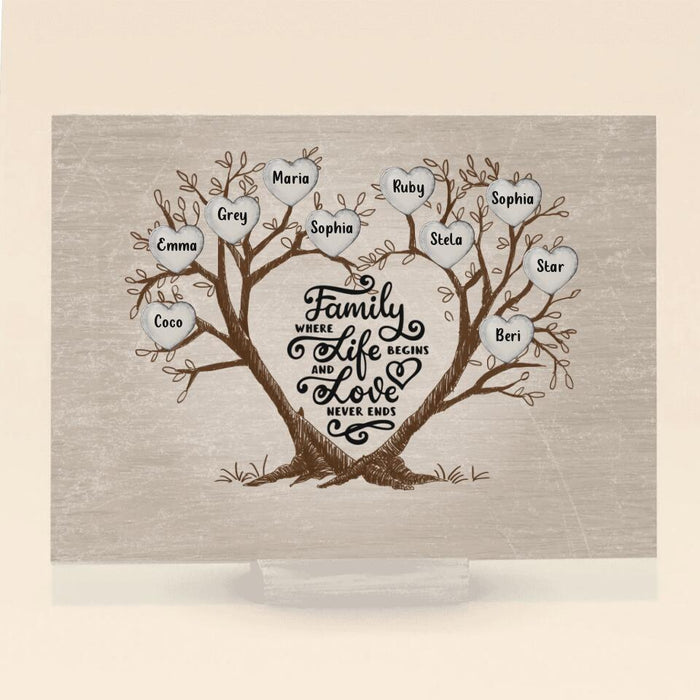 Personalized Family Tree Acrylic Plaque - Up to 10 People - Gift Idea For The Whole Family - Home Is Where The Heart Is