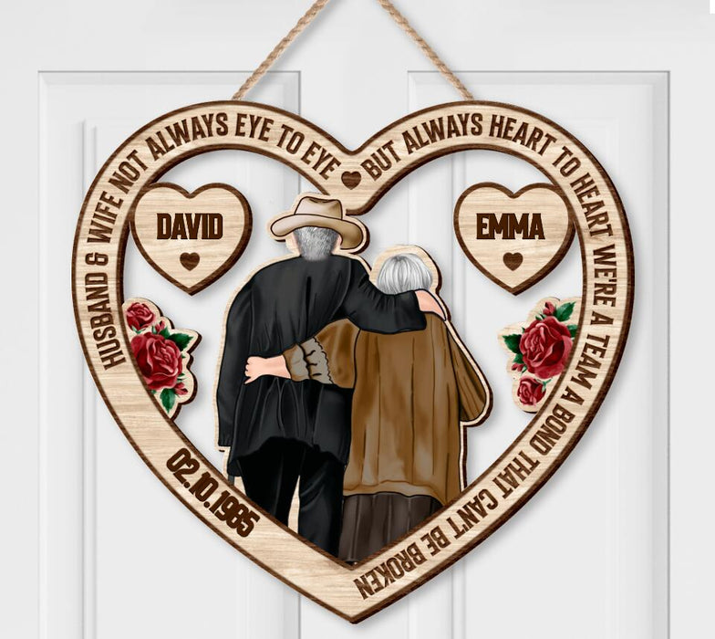 Personalized Heart Couple Wooden Sign - Gift Idea For Couple - Husband And Wife Not Always Eye To Eye But Always Heart To Heart