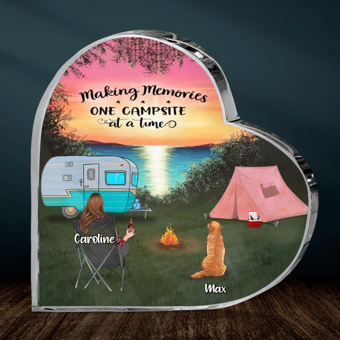 Personalized Camping Crystal Heart - Couple With Up to 2 Kids And 3 Pets - Gift Idea For Camping Lover - Making Memories One Campsite At A Time