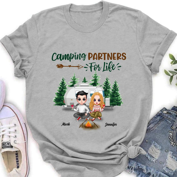 Personalized Camping Couple And Dog Shirt - Valentine's Day Gift Idea For Couple - Camping Partners For Life