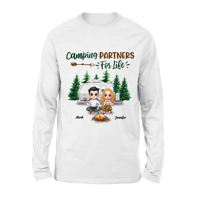 Personalized Camping Couple And Dog Shirt - Valentine's Day Gift Idea For Couple - Camping Partners For Life