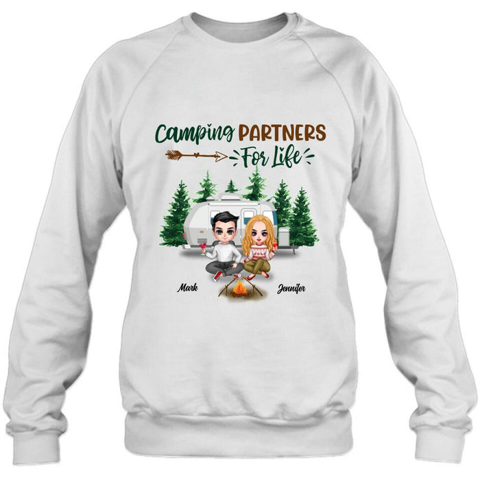 Personalized Camping Couple And Dog Shirt - Valentine's Day Gift Idea For Couple - Camping Partners For Life
