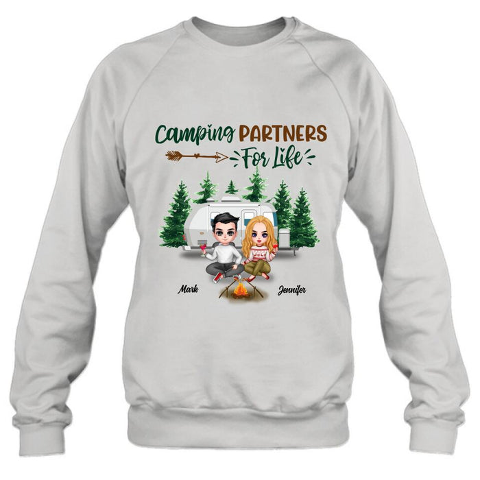 Personalized Camping Couple And Dog Shirt - Valentine's Day Gift Idea For Couple - Camping Partners For Life