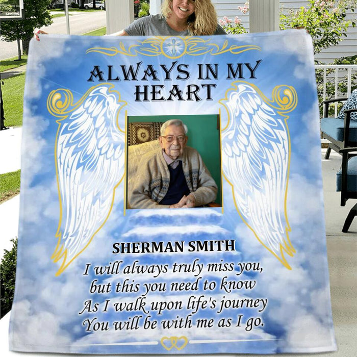 Personalized Always In My Heart Custom Photo Fleece Throw Blanket/Quilt - Memorial Gift For Loss Family Member