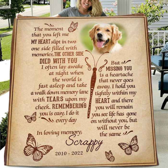 Custom Photo Memorial Dog Fleece Throw Blanket/Quilt - Gift Idea For Dog Lover - I'll Be Waiting At The Door