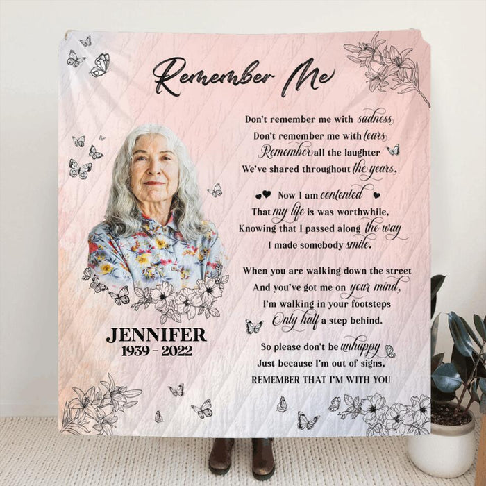 Custom Photo Fleece Throw Blanket/Quilt - Memorial Gift Idea For Mom/Dad - Remember That I'm With You