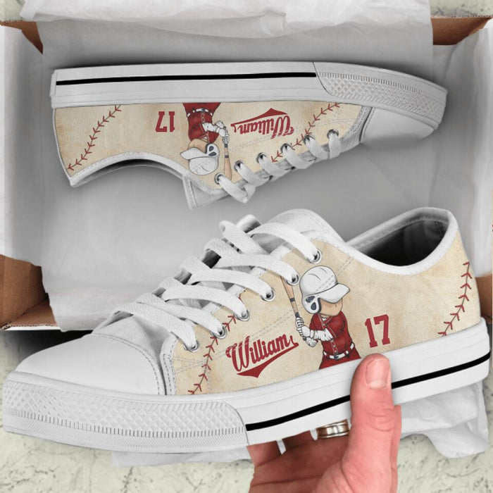 Personalized Baseball Low Top Sneakers - Gift Idea For Baseball Lover/Birthday Gift