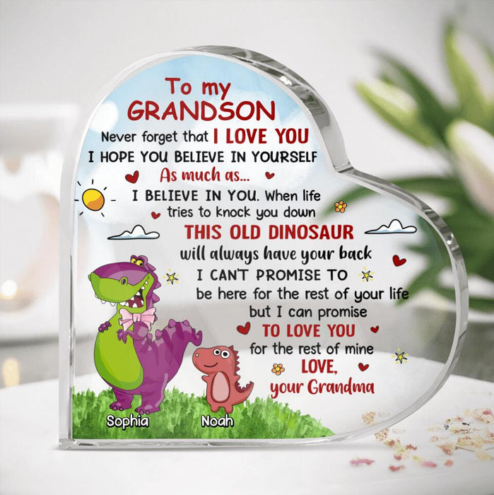 Personalized To My Grandson Dinosaur Acrylic Plaque - Gift Idea For Grandkid From Grandma - Never Forget That I Love You