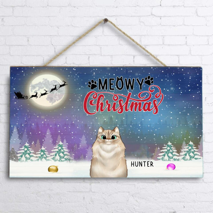 Personalized Christmas Pet Door Sign - Up to 3 Cats/Dogs - Christmas Gift For Cat/Dog Lover - Meowy Christmas