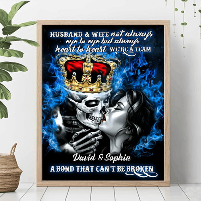Personalized Skull Couple Vertical Poster - Gift Idea For Couple - Husband & Wife Not Always Eye To Eye But Always Heart To Heart