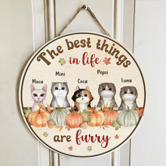 Personalized Autumn Cats Wooden Sign - Up to 5 Cats - Gift Idea For Cat Lovers - The Best Things In Life Are Furry
