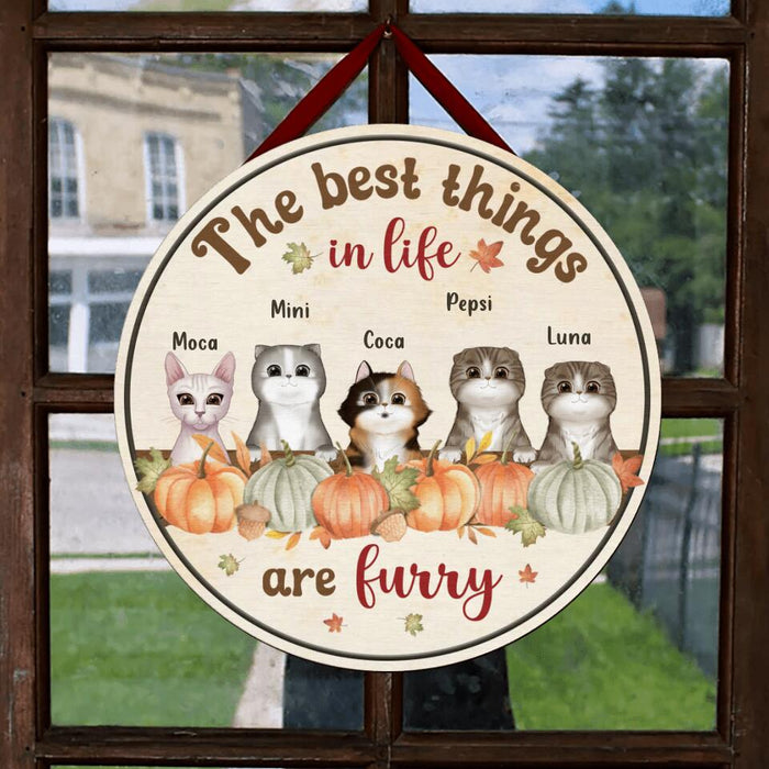 Personalized Autumn Cats Wooden Sign - Up to 5 Cats - Gift Idea For Cat Lovers - The Best Things In Life Are Furry