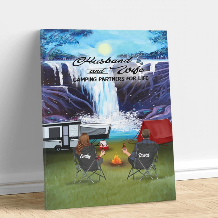 Personalized Camping Canvas - Gift Idea For Camping Lover - Couple/Parents With Up to 3 Kids And 4 Pets - Husband And Wife Camping Partners For Life