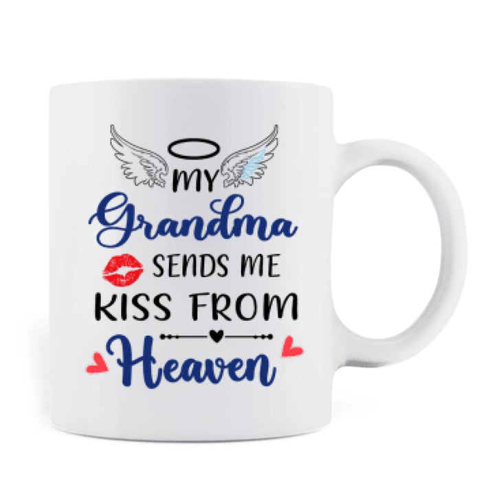 Personalized Memorial Grandpa/Grandma Mug - Up to 4 Kids - Best Gift For Family - My Grandma Sends Me Kiss From Heaven - FD4SD8