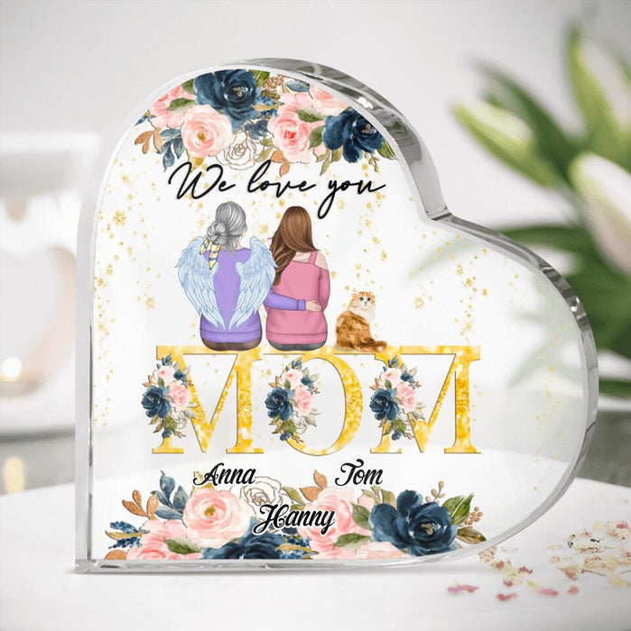 Personalized Mom Heart-Shaped Acrylic Plaque - Children With Up to 2 Pets - Mother's Day Gift For Mom - We Love You