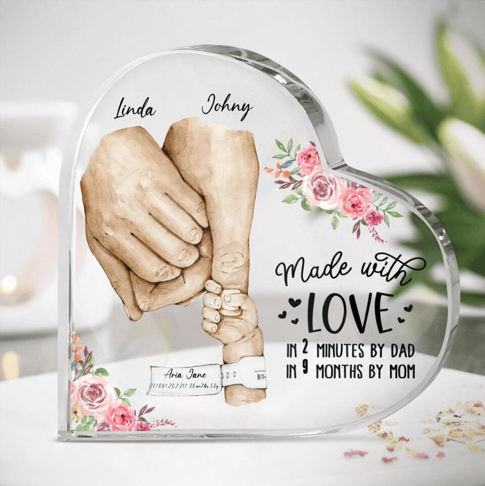 Personalized Newborn Gift Acrylic Plaque - Best Gift Idea For Family - Made With Love In 2 Minutes By Dad, In 9 Months By Mom