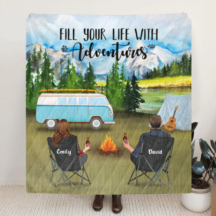 Personalized Camping Blanket - Gift For The Whole Family - Couple With Up To 6 Pets & 6 Kids - Fill Your Life With Adventures
