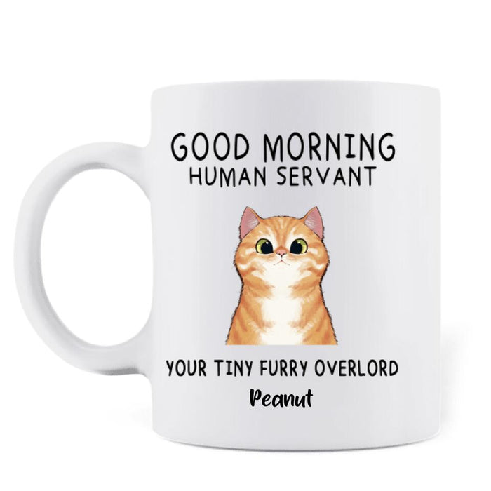 Personalized Human Servant Cat Coffee Mug - Up to 6 Cats/Dogs - Best Gift For Cat Lover - Now Put The Coffee Down And Come Feed Us