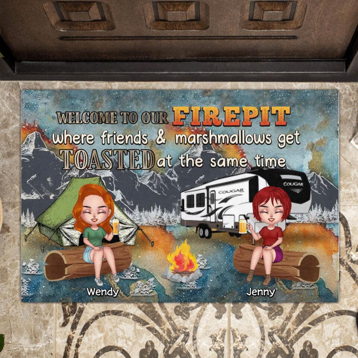 Personalized Camping Friends Doormat - Up to 6 People - Gift Idea For Friends/Camping Lovers - Welcome To Our Firepit