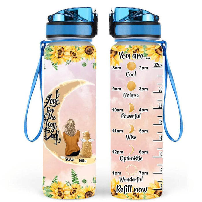 Personalized Pet Mom Sunflower Water Tracker Bottle - Gift Idea For Dog/Cat Lovers - I Love You To The Moon & Back