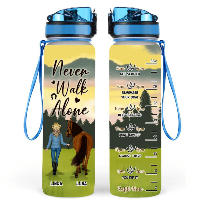 Personalized Horse Girl Standing Water Tracker Bottle - Up to 4 Horses - Gift Idea For Horse Lover - Mother's Day Gift - Just A Girl Who Loves Horses