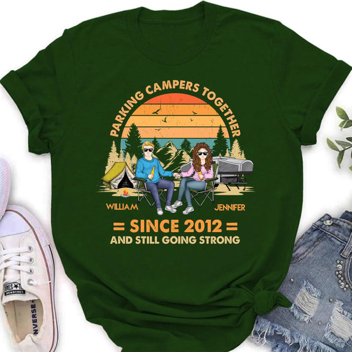 Personalized Camping Couple Holding Hands Shirt/Hoodie - Gift Idea For Couple/Camping Lover - Parking Campers Together Since 2012 And Still Going Strong