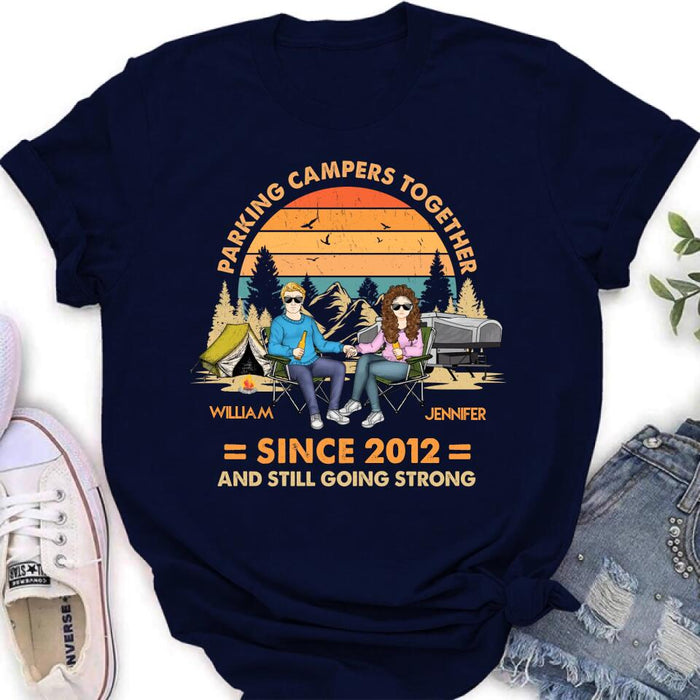 Personalized Camping Couple Holding Hands Shirt/Hoodie - Gift Idea For Couple/Camping Lover - Parking Campers Together Since 2012 And Still Going Strong