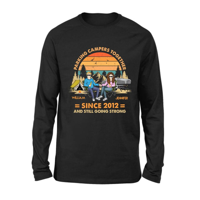 Personalized Camping Couple Holding Hands Shirt/Hoodie - Gift Idea For Couple/Camping Lover - Parking Campers Together Since 2012 And Still Going Strong