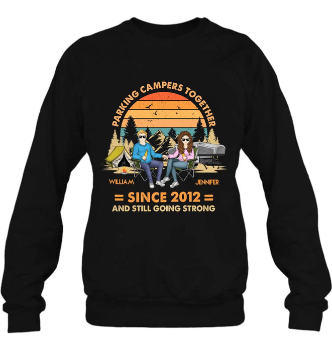 Personalized Camping Couple Holding Hands Shirt/Hoodie - Gift Idea For Couple/Camping Lover - Parking Campers Together Since 2012 And Still Going Strong