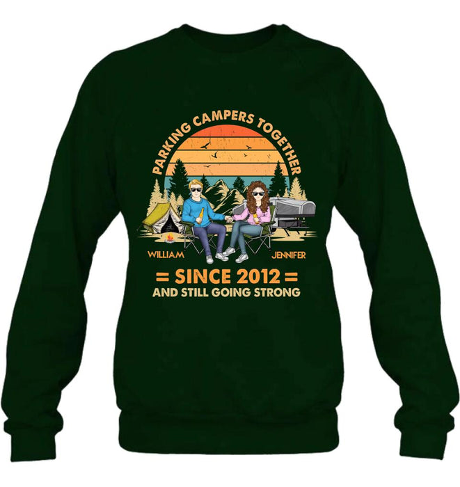 Personalized Camping Couple Holding Hands Shirt/Hoodie - Gift Idea For Couple/Camping Lover - Parking Campers Together Since 2012 And Still Going Strong