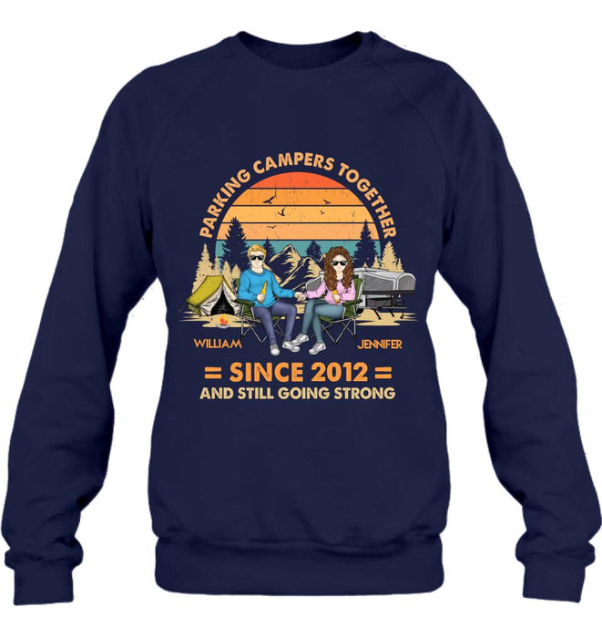Personalized Camping Couple Holding Hands Shirt/Hoodie - Gift Idea For Couple/Camping Lover - Parking Campers Together Since 2012 And Still Going Strong