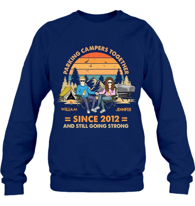 Personalized Camping Couple Holding Hands Shirt/Hoodie - Gift Idea For Couple/Camping Lover - Parking Campers Together Since 2012 And Still Going Strong