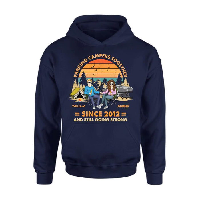 Personalized Camping Couple Holding Hands Shirt/Hoodie - Gift Idea For Couple/Camping Lover - Parking Campers Together Since 2012 And Still Going Strong