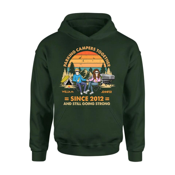Personalized Camping Couple Holding Hands Shirt/Hoodie - Gift Idea For Couple/Camping Lover - Parking Campers Together Since 2012 And Still Going Strong