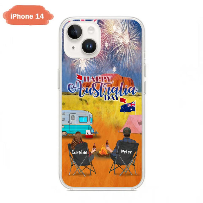 Personalized Camping Happy Australia Day Phone Case - Couple/Parents With Up to 2 Kids And 2 Pets - Gift Idea For Camping Lover - Case For iPhone And Samsung