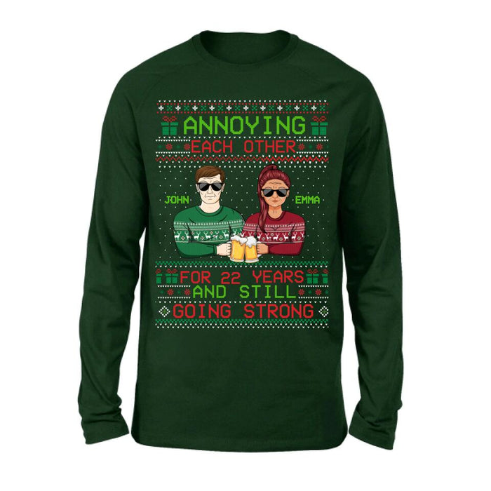 Personalized Christmas Couple Shirt/Hoodie - Anniversary Gift For Couple/Christmas - Annoying Each Other For 22 Years And Still Going Strong