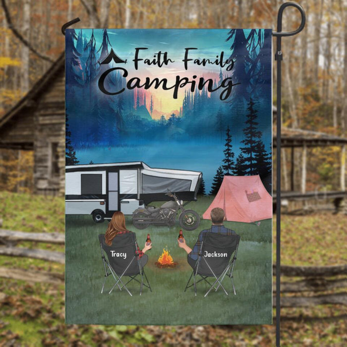 Personalized Camping Flag - Full Option ( 4 Kids- 2 Pets) - Best Gift Idea For Camping Lovers - Faith Family Camping