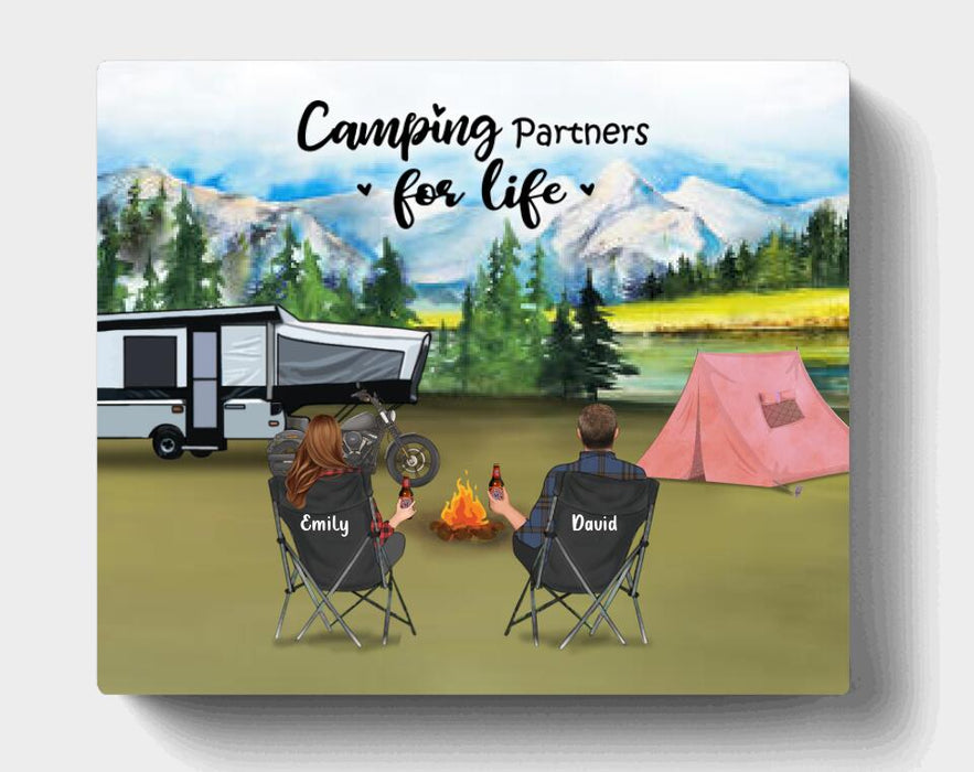 Personalized Camping Canvas - Parents with up to 4 Kids and 2 Pets - Father's Day Gift from Wife to Husband - Camping Partners For Life