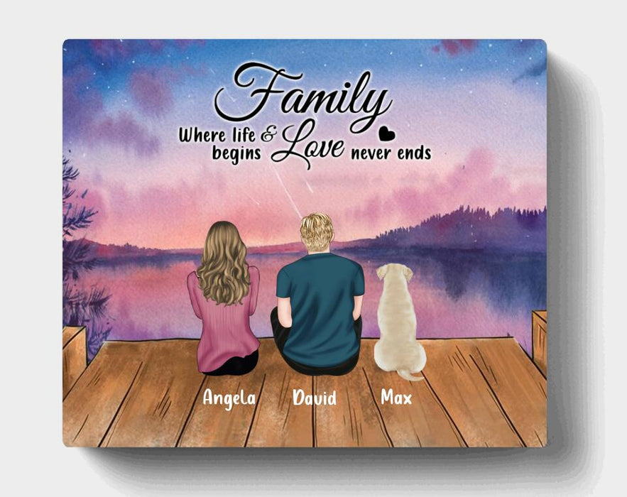 Personalized Family & Dog Canvas - Couple/Parents With Up to 3 Kids And 4 Dogs - Gift Idea For Dog Lover - Family Where Life Begins And Love Never Ends