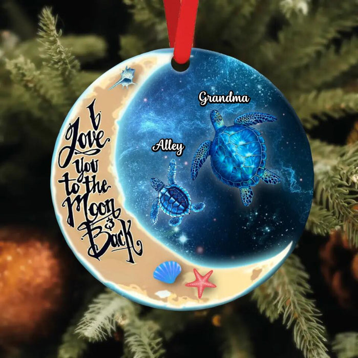 Custom Personalized Nana Turtle Circle Wooden Ornament - Gift Idea For Grandma - Grandma With Up To 6 Turtles - I Love You To The Moon And Back