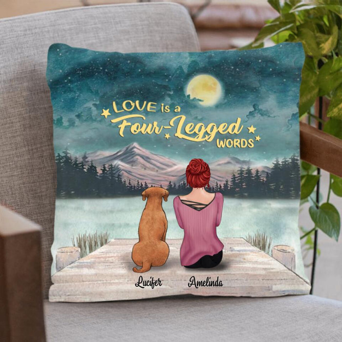 Personalized Pets Mom Pillow Cover, Cushion Cover - Mom With Up to 5 Pets - Best Gift For Cat Lovers, Dog Lovers - Love Is Four-Legged Words - FD19NO
