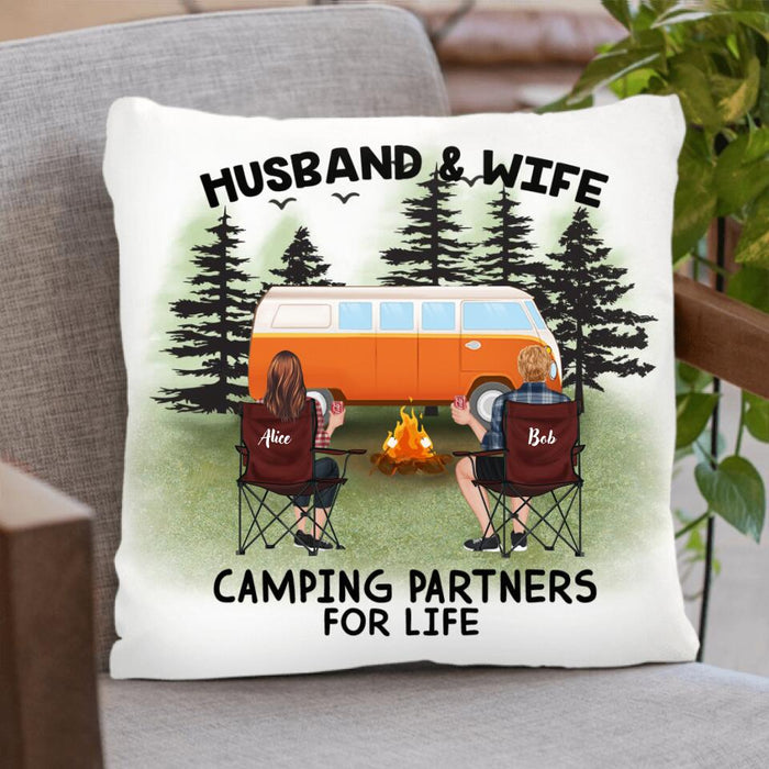 Personalized Camping Pillow Cover - Up to 4 Pets - Best Gift For Camping Lover - Husband And Wife Camping Partners For Life