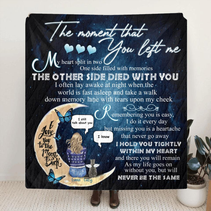 Personalized Pet Mom Conversation Quilt/Fleece Blanket/Pillow Cover - Woman With Up to 4 Pets - Gift For Dog/Cat Lover