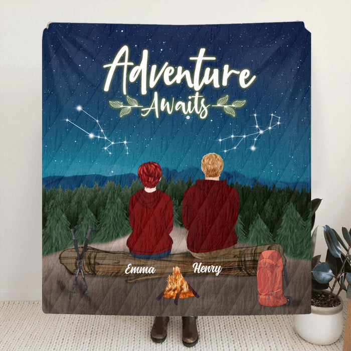 Personalized Adventure Together Couple Pillow Cover/Quilt/Fleece Blanket - Couple With Up to 6 Pets - Gift Idea For Couple - Adventure Awaits