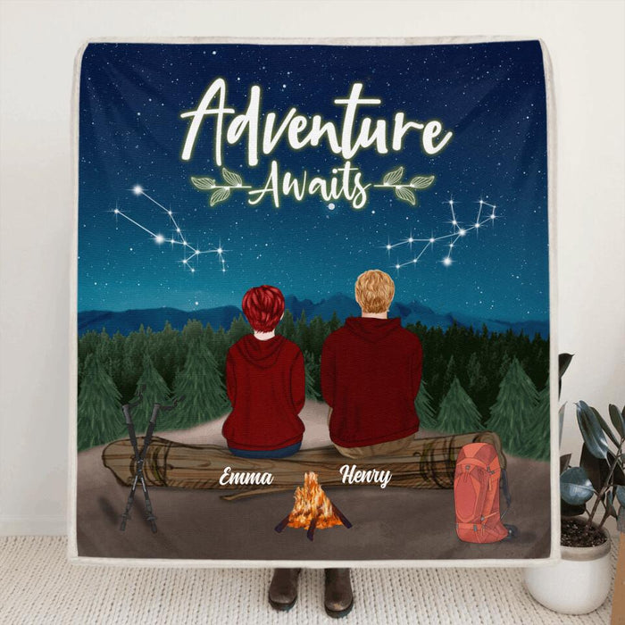 Personalized Adventure Together Couple Pillow Cover/Quilt/Fleece Blanket - Couple With Up to 6 Pets - Gift Idea For Couple - Adventure Awaits