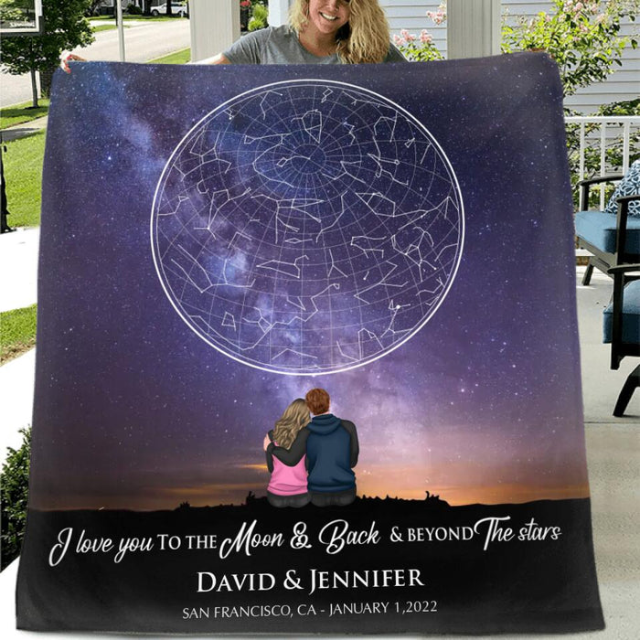Personalized Couple Quilt/Fleece Blanket - Gift Idea For Couple - I Love You To The Moon & Back